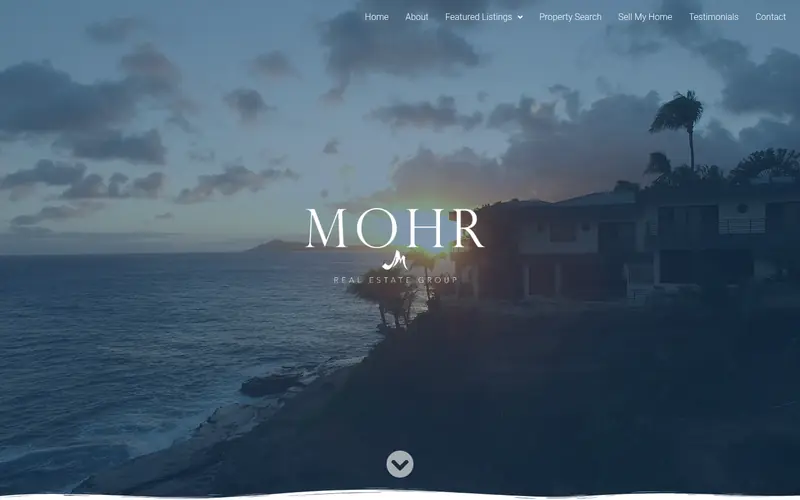 MOHR Real Estate Group homepage: the MOHR wordmark over a coastal home at dusk